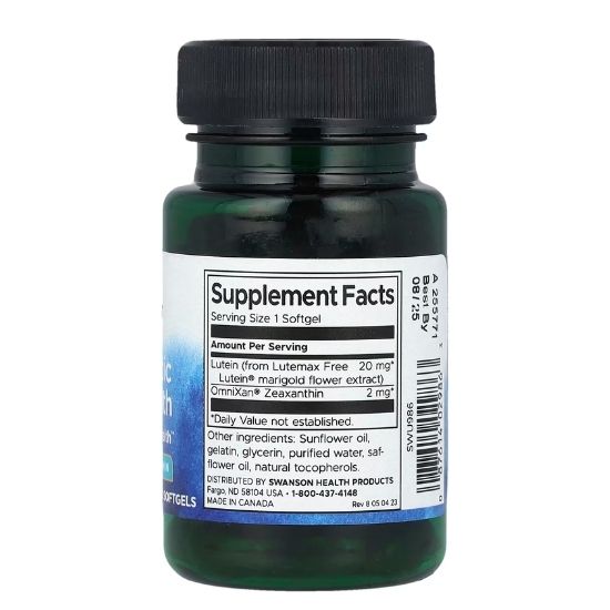Synergistic Eye Health Lutein & Zeaxanthin, 60 softgels, Swanson - Vitax.ro