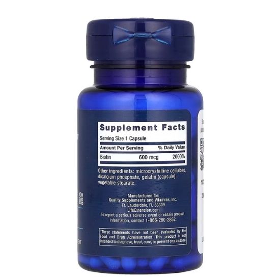 Biotin, 600mcg, 100 caps, Life Extension - Vitax.ro