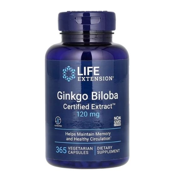 Ginkgo Biloba, Certified Extract, 120mg, 365 vcaps, Life Extension - Vitax.ro