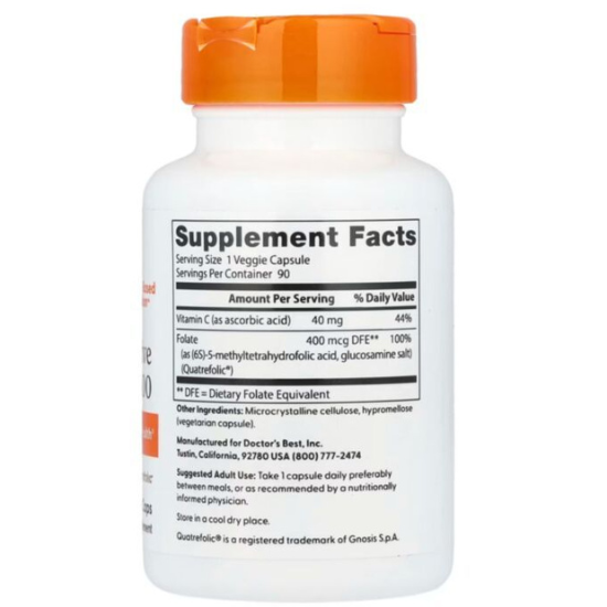 Fully Active Folate 400 with Quatrefolic, 400mcg, 90 vcaps, Doctor's Best - Vitax.ro