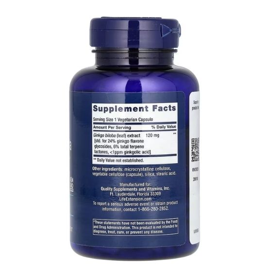 Ginkgo Biloba, Certified Extract, 120mg, 365 vcaps, Life Extension - Vitax.ro
