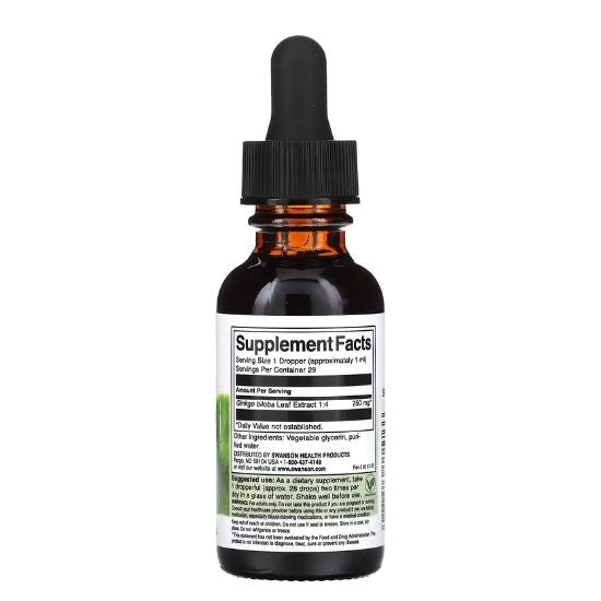 Ginkgo Biloba Liquid Extract, 250mg, 29 ml, Swanson - Vitax.ro