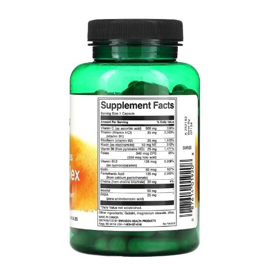 Super Stress B-Complex with Vitamin C, 100 caps, Swanson - Vitax.ro