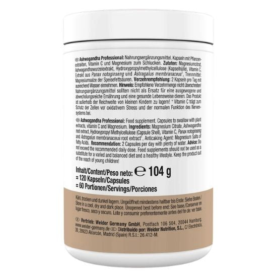 Ashwagandha Professional, 120 vcaps, Weider