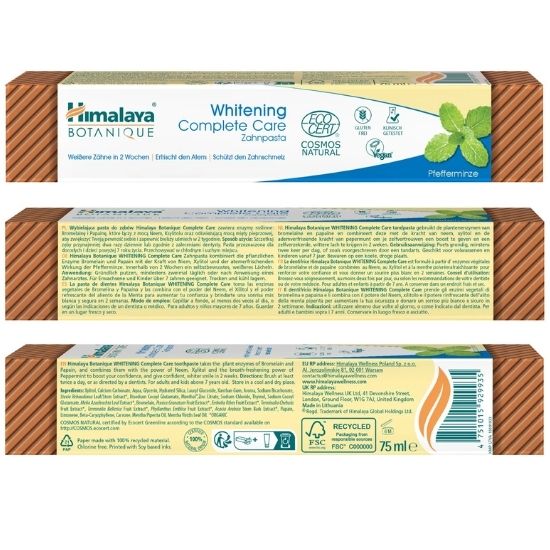 Whitening Complete Care Toothpaste, Peppermint, 75 ml, Himalaya Herbal - Vitax.ro