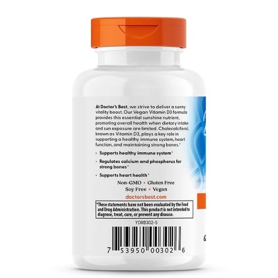 Vegan D3, 2500 IU, 60 vcaps, Doctor's Best - Vitax.ro