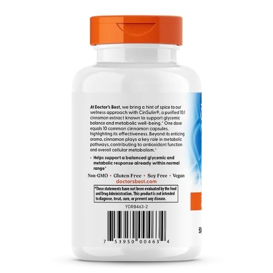 Cinnamon Extract cu CinSulin, 500 mg Per Serving, 120 vcaps, Doctor's Best - Vitax.ro