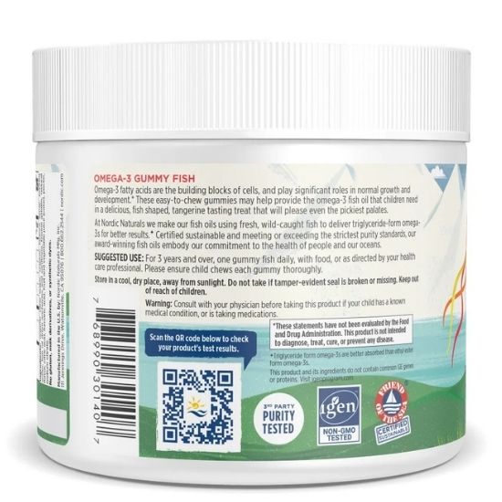 Nordic Omega-3 Gummies, 124mg Tangerine Treats, 30 gummies, Nordic Naturals - Vitax.ro