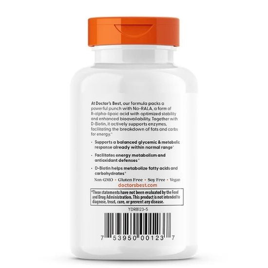 Stabilized R-Lipoic Acid cu BioEnhanced Na-RALA, 100mg, 60 vcaps, Doctor's Best - Vitax.ro