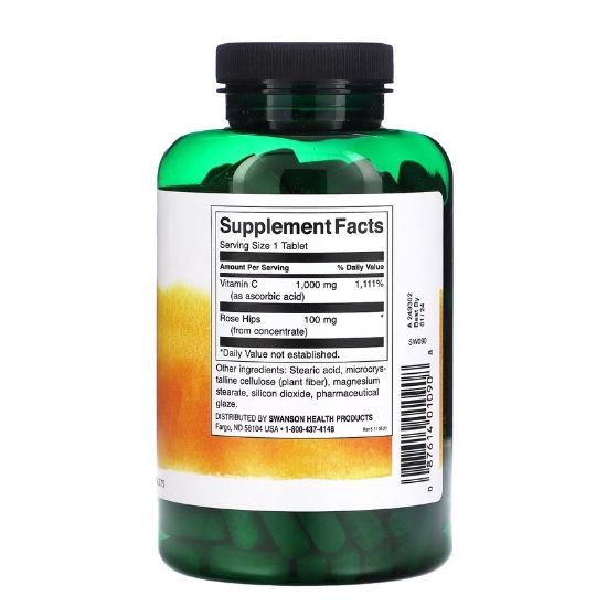 Vitamin C with Rose Hips, 1000mg, 250 tabs, Swanson - Vitax.ro