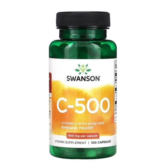 Vitamin C with Rose Hips Extract, 500mg, 100 caps, Swanson - Vitax.ro