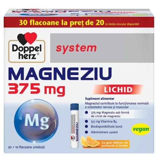 Magneziu lichid, 375mg, 30 flacoane, Doppelherz - Vitax.ro