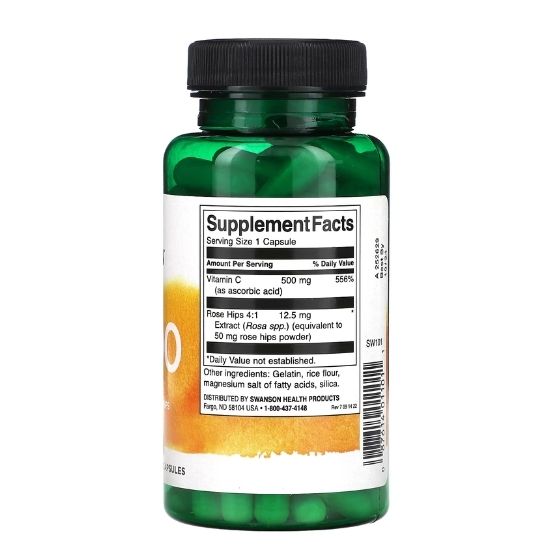 Vitamin C with Rose Hips Extract, 500mg, 100 caps, Swanson - Vitax.ro