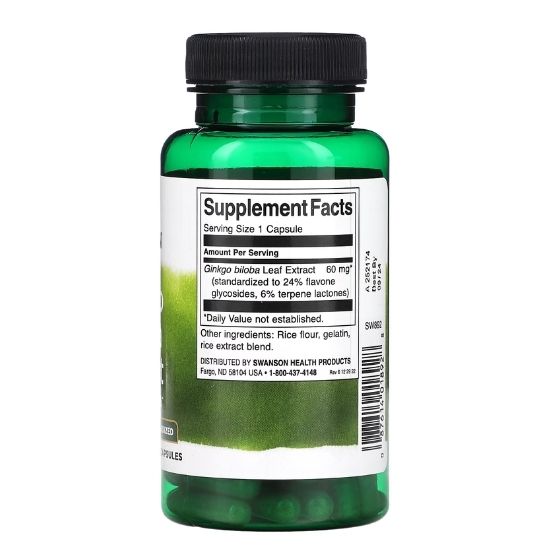 Ginkgo Biloba Extract 24%, 60mg, 120 caps, Swanson - Vitax.ro