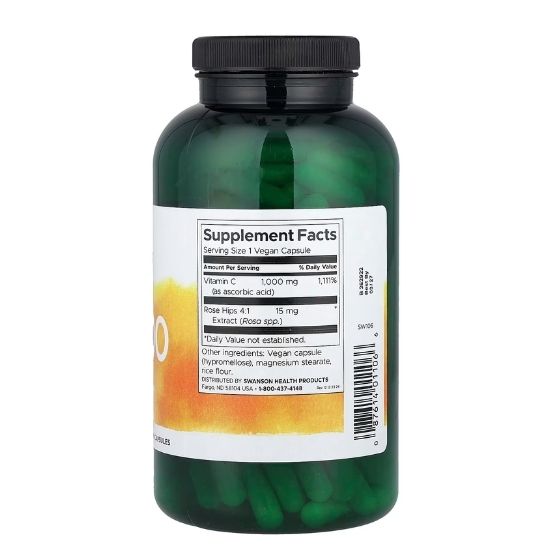 Vitamin C with Rose Hips Extract, 1000mg, 250 caps, Swanson - Vitax.ro