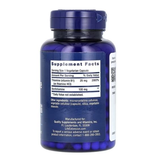 Benfotiamine with Thiamine, 100mg, 120 vcaps, Life Extension - Vitax.ro