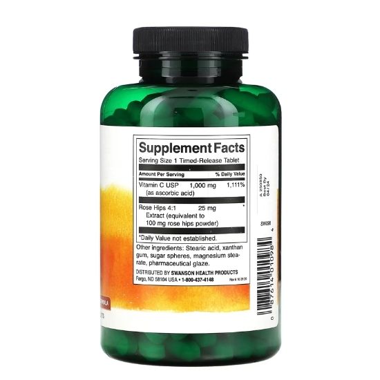 Vitamin C with Rose Hips Extract, Timed-Release, 1000mg, 250 tabs, Swanson - Vitax.ro