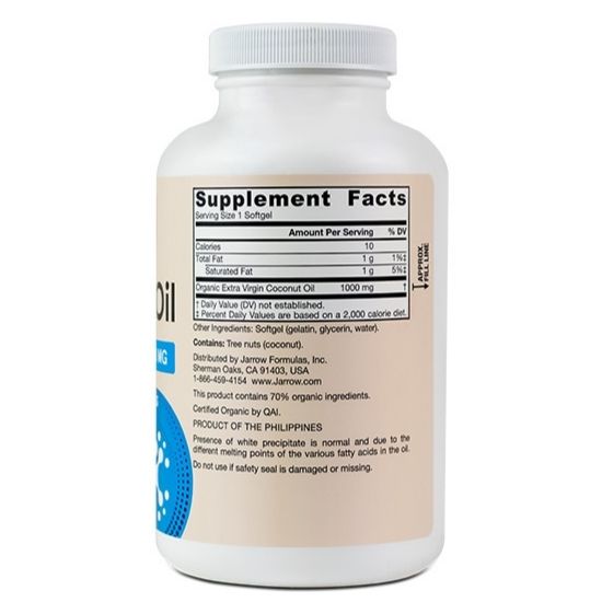 Coconut Oil Extra Virgin 1000mg, 120 Caps Moi, Jarrow Formulas - Vitax.ro