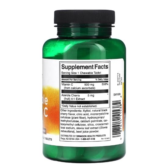 Chewable Vitamin C, Natural Cherry Flavour, 60 chewable tabs, Swanson - Vitax.ro