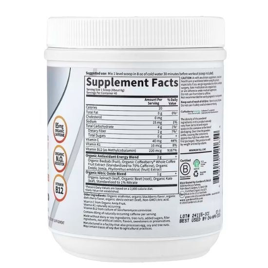 Organic Plant-Based Energy + Focus, Blackberry Cherry (Sugar Free), 231g, Garden of Life - Vitax.ro