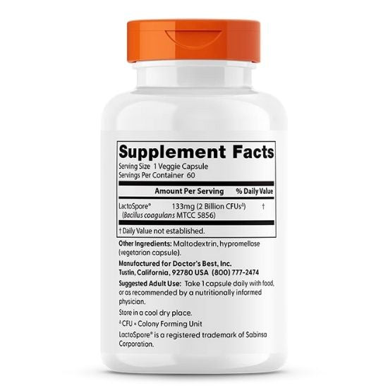 Digestive Health Probiotic 2 Billion with LactoSpore, 60 vcaps, Doctor's Best - Vitax.ro