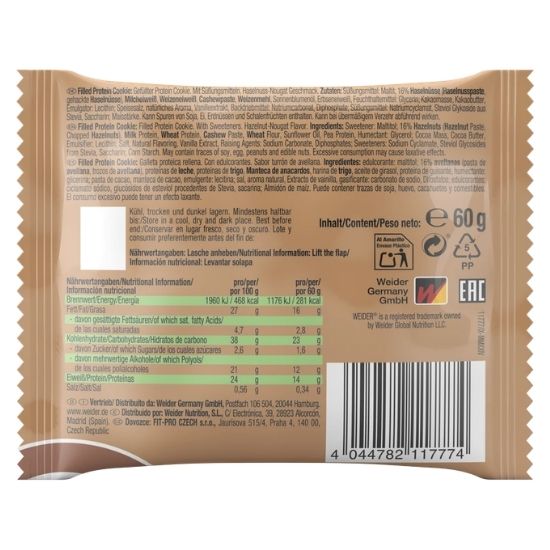 Joe`s Filled Protein Cookie, Hazelnut Nougat, 60g, Weider