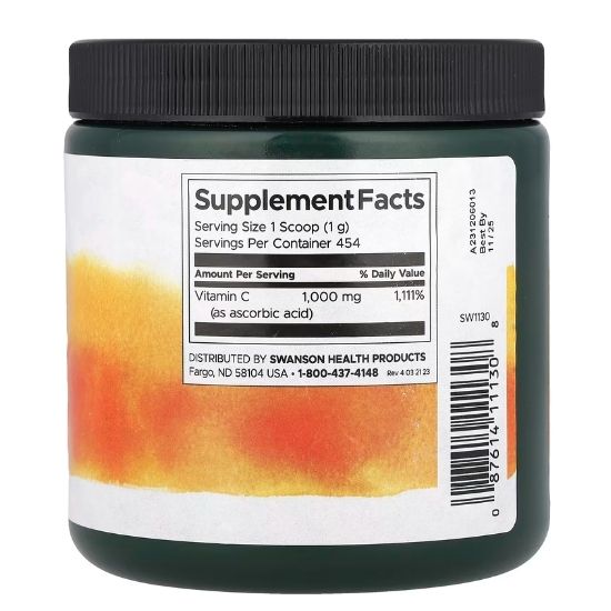 Vitamin C Powder, 100% Pure, 454g, Swanson - Vitax.ro