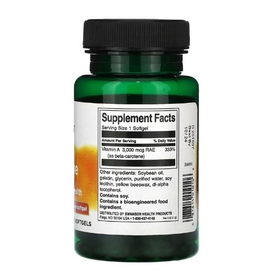 Beta-Carotene (Vitamin A), 10 000 IU, 250 softgels, Swanson - Vitax.ro