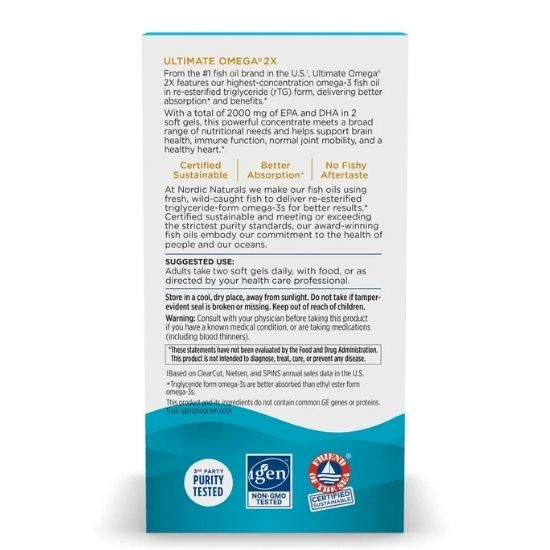 Ultimate Omega 2X Fish Oil, 2150mg Lemon, 120 softgels, Nordic Naturals - Vitax.ro