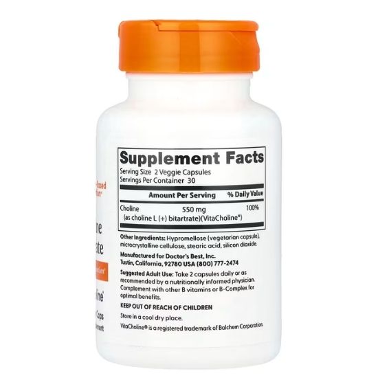 Choline L-Bitartrate, 550mg, 60 vcaps, Doctor's Best - Vitax.ro