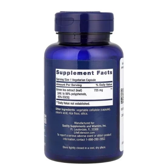 Lightly Caffeinated Mega Green Tea Extract, 100 vcaps, Life Extension - Vitax.ro