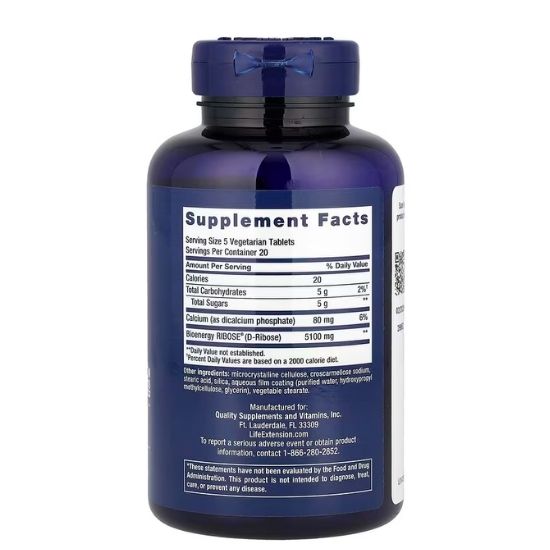 D-Ribose Tablets, 100 vegetarian tabs, Life Extension - Vitax.ro