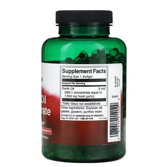 Garlic Oil Concentrate, 1500mg, 500 softgels, Swanson - Vitax.ro