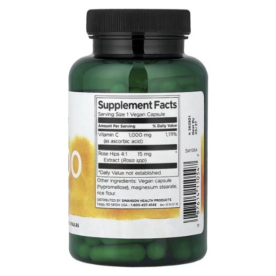Vitamin C with Rose Hips Extract, 1000mg, 90 caps, Swanson - Vitax.ro