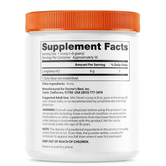 Pure L-Arginine Powder, 300 grams, Doctor's Best - Vitax.ro