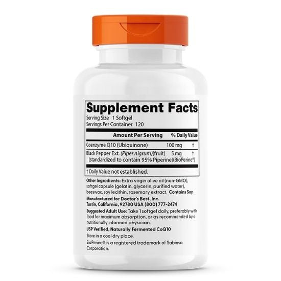High Absorption CoQ10 cu BioPerine, 100mg, 120 softgels, Doctor's Best - Vitax.ro