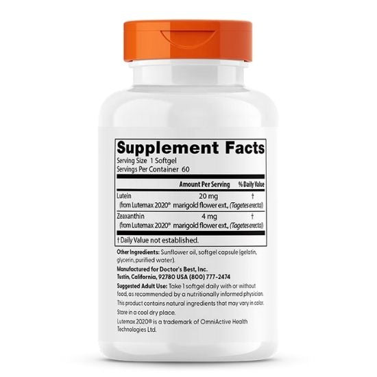 Lutein cu Lutemax, 20mg, 60 softgels, Doctor's Best - Vitax.ro