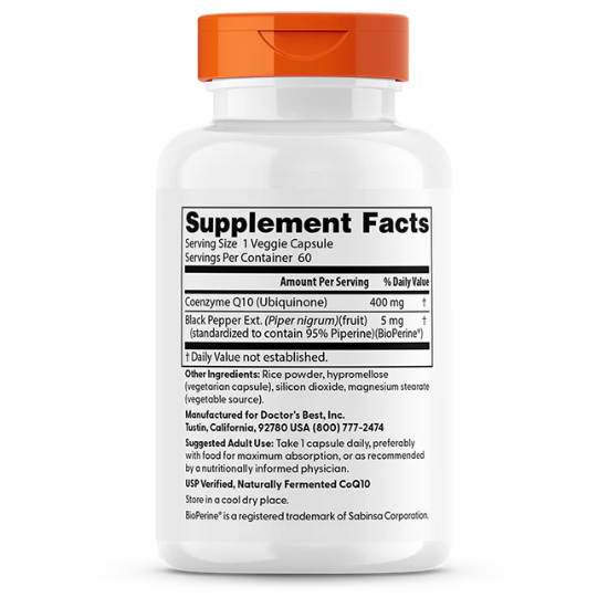 High Absorption CoQ10 cu BioPerine, 400mg, 60 vcaps, Doctor's Best - Vitax.ro