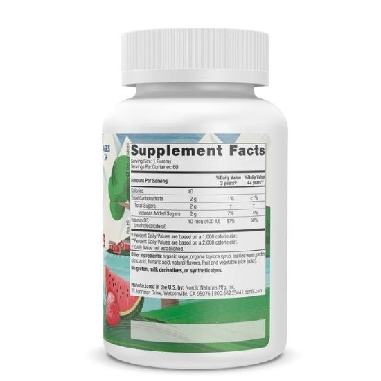 Vitamin D3 Gummies Kids, 400 IU Watermelon, 60 gummies, Nordic Naturals - Vitax.ro