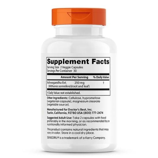 Ashwagandha with Sensoril, 125mg, 60 vcaps, Doctor's Best - Vitax.ro