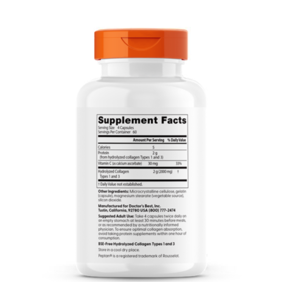 Collagen Types 1 and 3 cu Vitamina C, 500mg, 240 caps, Doctor's Best