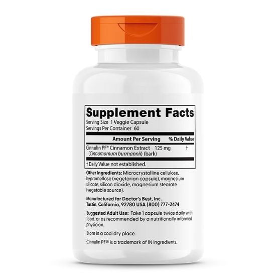 Cinnamon Extract cu CinnulinPF, 125mg, 60 vcaps, Doctor's Best