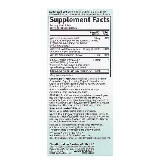 Dr. Formulated Quercetin Immune, 500mg, 30 vegetarian tabs, Garden of Life - Vitax.ro