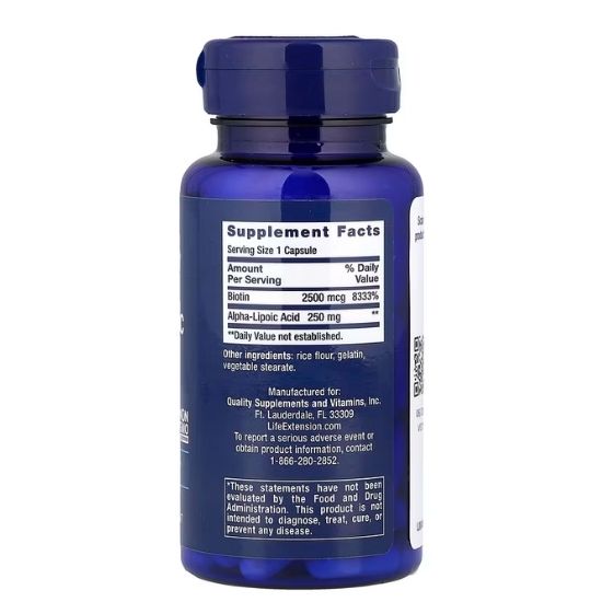 Alpha-Lipoic Acid with Biotin, 60 caps, Life Extension - Vitax.ro