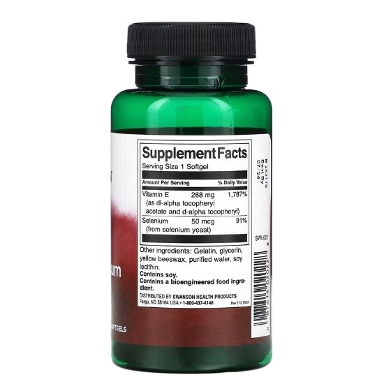 E with Selenium, 400IU, 90 softgels, Swanson - Vitax.ro