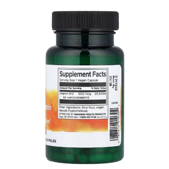 Vitamin B12, 500mcg, 100 caps, Swanson - Vitax.ro