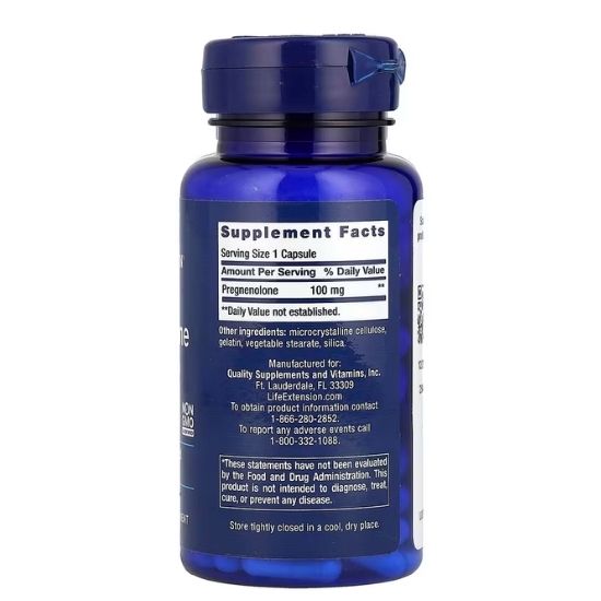 Pregnenolone, 100 mg, 100 capule, Life Extension - Vitax.ro