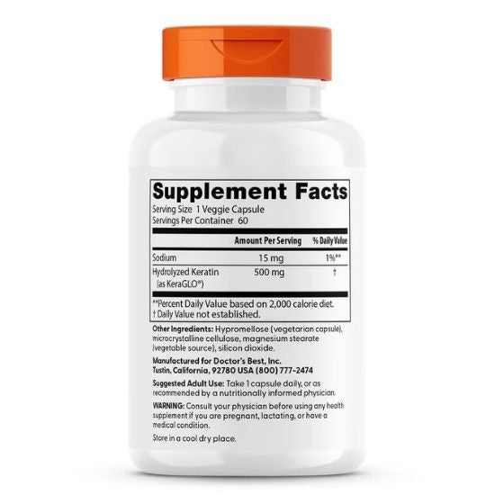 Hydrolyzed Keratin, 500mg, 60 vcaps, Doctor's Best - Vitax.ro