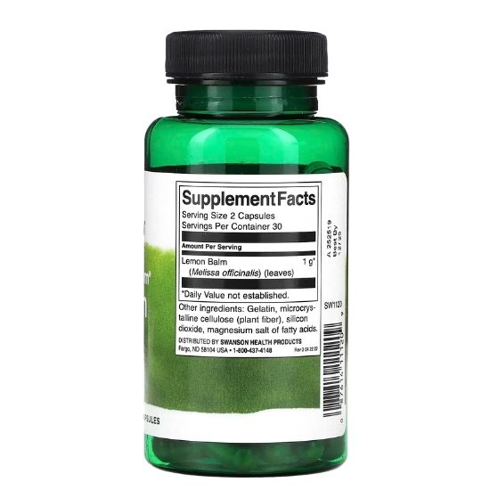 Full Spectrum Lemon Balm, 500mg, 60 caps, Swanson - Vitax.ro