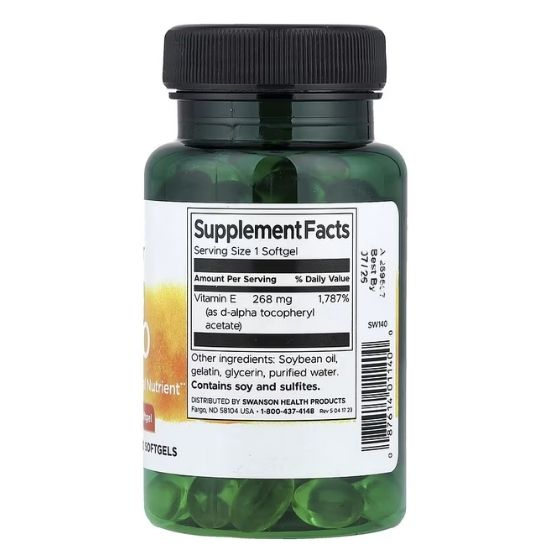 Vitamin E, 400 IU Natural, 100 softgels, Swanson - Vitax.ro